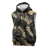 Gold Tropical Leaves Hawaii Mikioi Lei Sleeveless Zip Hoodie Luxury Stylized LT01 Gold - Polynesian Pride