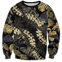Gold Tropical Leaves Hawaii Mikioi Lei Sweatshirt Luxury Stylized LT01 Unisex Gold - Polynesian Pride