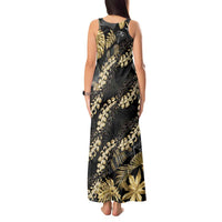 Gold Tropical Leaves Hawaii Mikioi Lei Tank Maxi Dress Luxury Stylized - Polynesian Pride
