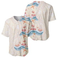 Beige Hawaii Lei Seashells Starfish Baseball Jersey Sandy Sylized - Polynesian Pride