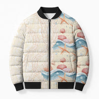 Beige Hawaii Lei Seashells Starfish Bomber Puffer Jacket Sandy Sylized LT01 Unisex Beige - Polynesian Pride
