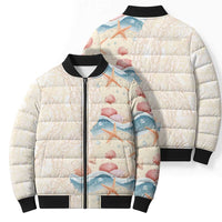 Beige Hawaii Lei Seashells Starfish Bomber Puffer Jacket Sandy Sylized LT01 - Polynesian Pride