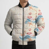 Beige Hawaii Lei Seashells Starfish Bomber Puffer Jacket Sandy Sylized LT01 - Polynesian Pride