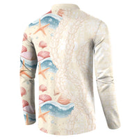Beige Hawaii Lei Seashells Starfish Button Sweatshirt Sandy Sylized LT01 - Polynesian Pride