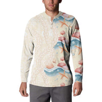Beige Hawaii Lei Seashells Starfish Button Sweatshirt Sandy Sylized LT01 - Polynesian Pride