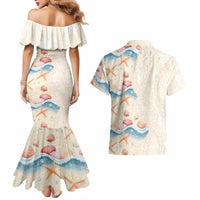 Beige Hawaii Lei Seashells Starfish Couples Matching Mermaid Dress and Hawaiian Shirt Sandy Sylized LT01 - Polynesian Pride