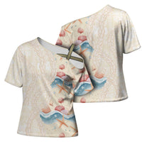 Beige Hawaii Lei Seashells Starfish Cross Shoulder Shirt Sandy Sylized LT01 - Polynesian Pride
