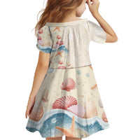 Beige Hawaii Lei Seashells Starfish Family Matching Off The Shoulder Long Sleeve Dress and Hawaiian Shirt Sandy Sylized - Polynesian Pride
