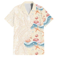 Beige Hawaii Lei Seashells Starfish Family Matching Puletasi and Hawaiian Shirt Sandy Sylized LT01 Dad's Shirt - Short Sleeve Beige - Polynesian Pride