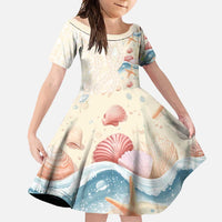 Beige Hawaii Lei Seashells Starfish Family Matching Tank Maxi Dress and Hawaiian Shirt Sandy Sylized LT01 Daughter's Dress Beige - Polynesian Pride