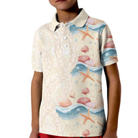 Beige Hawaii Lei Seashells Starfish Kid Polo Shirt Sandy Sylized - Polynesian Pride