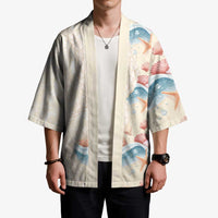 Beige Hawaii Lei Seashells Starfish Kimono Sandy Sylized - Polynesian Pride