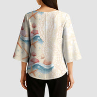 Beige Hawaii Lei Seashells Starfish Kimono Sleeve Blouse Sandy Sylized LT01 - Polynesian Pride