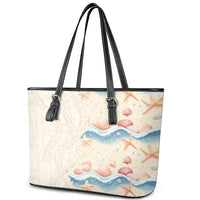 Beige Hawaii Lei Seashells Starfish Leather Tote Bag Sandy Sylized - Polynesian Pride