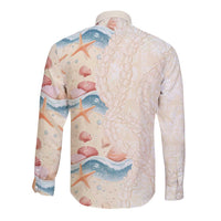 Beige Hawaii Lei Seashells Starfish Long Sleeve Button Shirt Sandy Sylized LT01 - Polynesian Pride