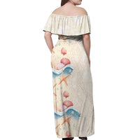 Beige Hawaii Lei Seashells Starfish Off Shoulder Maxi Dress Sandy Sylized - Polynesian Pride
