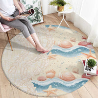 Beige Hawaii Lei Seashells Starfish Round Carpet Sandy Sylized - Polynesian Pride