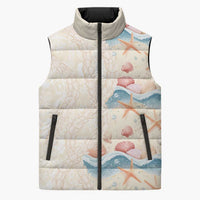 Beige Hawaii Lei Seashells Starfish Sleeveless Puffer Jacket Sandy Sylized LT01 Unisex Beige - Polynesian Pride