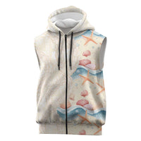 Beige Hawaii Lei Seashells Starfish Sleeveless Zip Hoodie Sandy Sylized LT01 Beige - Polynesian Pride