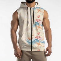 Beige Hawaii Lei Seashells Starfish Sleeveless Zip Hoodie Sandy Sylized LT01 - Polynesian Pride