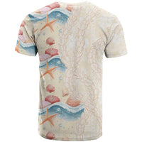 Beige Hawaii Lei Seashells Starfish T Shirt Sandy Sylized - Polynesian Pride