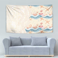 Beige Hawaii Lei Seashells Starfish Tapestry Sandy Sylized - Polynesian Pride