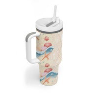 Beige Hawaii Lei Seashells Starfish Tumbler With Handle Sandy Sylized - Polynesian Pride