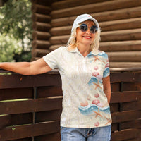 Beige Hawaii Lei Seashells Starfish Women Polo Shirt Sandy Sylized - Polynesian Pride