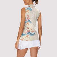 Beige Hawaii Lei Seashells Starfish Women Sleeveless Polo Shirt Sandy Sylized LT01 - Polynesian Pride