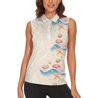 Beige Hawaii Lei Seashells Starfish Women Sleeveless Polo Shirt Sandy Sylized LT01 - Polynesian Pride