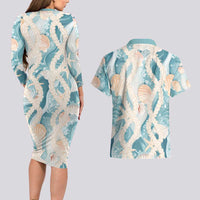 Hawaii Lei Seashells Starfish Couples Matching Long Sleeve Bodycon Dress and Hawaiian Shirt Fresh Summer Vibe LT01 - Polynesian Pride