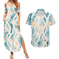 Hawaii Lei Seashells Starfish Couples Matching Summer Maxi Dress and Hawaiian Shirt Fresh Summer Vibe LT01 Blue - Polynesian Pride
