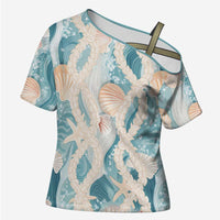 Hawaii Lei Seashells Starfish Cross Shoulder Shirt Fresh Summer Vibe LT01 Female Blue - Polynesian Pride