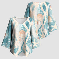 Hawaii Lei Seashells Starfish Kimono Sleeve Blouse Fresh Summer Vibe - Polynesian Pride