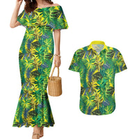 Hawaii Summer Tropical Leaves Couples Matching Mermaid Dress and Hawaiian Shirt LT01 Yellow - Polynesian Pride