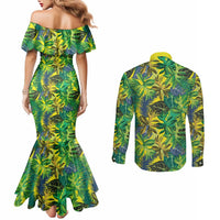 Hawaii Summer Tropical Leaves Couples Matching Mermaid Dress and Long Sleeve Button Shirt LT01 - Polynesian Pride