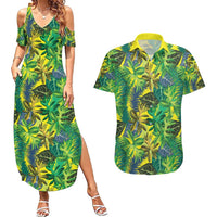 Hawaii Summer Tropical Leaves Couples Matching Summer Maxi Dress and Hawaiian Shirt LT01 Yellow - Polynesian Pride
