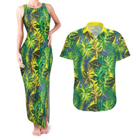 Hawaii Summer Tropical Leaves Couples Matching Tank Maxi Dress and Hawaiian Shirt LT01 Yellow - Polynesian Pride