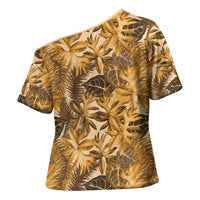 Hawaii Gold Tropical Leaves Cross Shoulder Shirt - Polynesian Pride