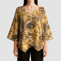 Hawaii Gold Tropical Leaves Kimono Sleeve Blouse - Polynesian Pride