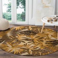 Hawaii Gold Tropical Leaves Round Carpet - Polynesian Pride