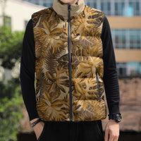 Hawaii Gold Tropical Leaves Sleeveless Puffer Jacket - Polynesian Pride