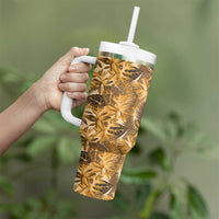 Hawaii Gold Tropical Leaves Tumbler With Handle - Polynesian Pride