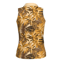 Hawaii Gold Tropical Leaves Women Sleeveless Polo Shirt LT01 - Polynesian Pride