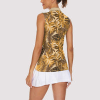 Hawaii Gold Tropical Leaves Women Sleeveless Polo Shirt LT01 - Polynesian Pride