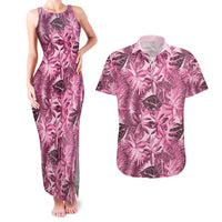 Hawaii Pink Tropical Leaves Couples Matching Tank Maxi Dress and Hawaiian Shirt LT01 Pink - Polynesian Pride
