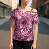 Hawaii Pink Tropical Leaves Cross Shoulder Shirt - Polynesian Pride