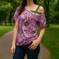 Hawaii Pink Tropical Leaves Cross Shoulder Shirt - Polynesian Pride