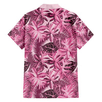 Hawaii Pink Tropical Leaves Family Matching Off The Shoulder Long Sleeve Dress and Hawaiian Shirt - Polynesian Pride