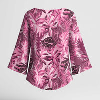 Hawaii Pink Tropical Leaves Kimono Sleeve Blouse - Polynesian Pride
